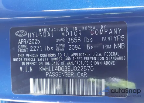 2025 Hyundai Elantra Se from USA, damaged, VIN KMHLL4DG3SU022570